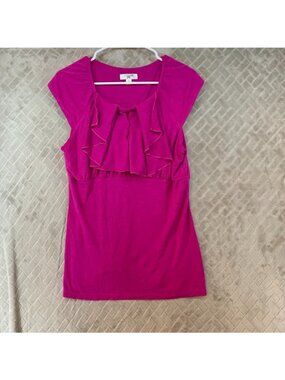 Uniform JPR Blouse Womens Large Hot Pink Ruffle Neck Cap Sleeve Y2K Style